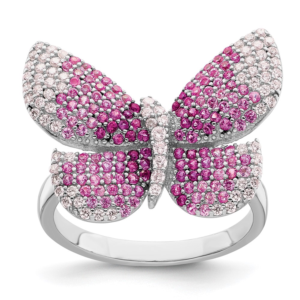 Picture of Finest Gold Sterling Silver Rhodium-plated Polished Pink CZ Butterfly Ring&amp;#44; Size 7