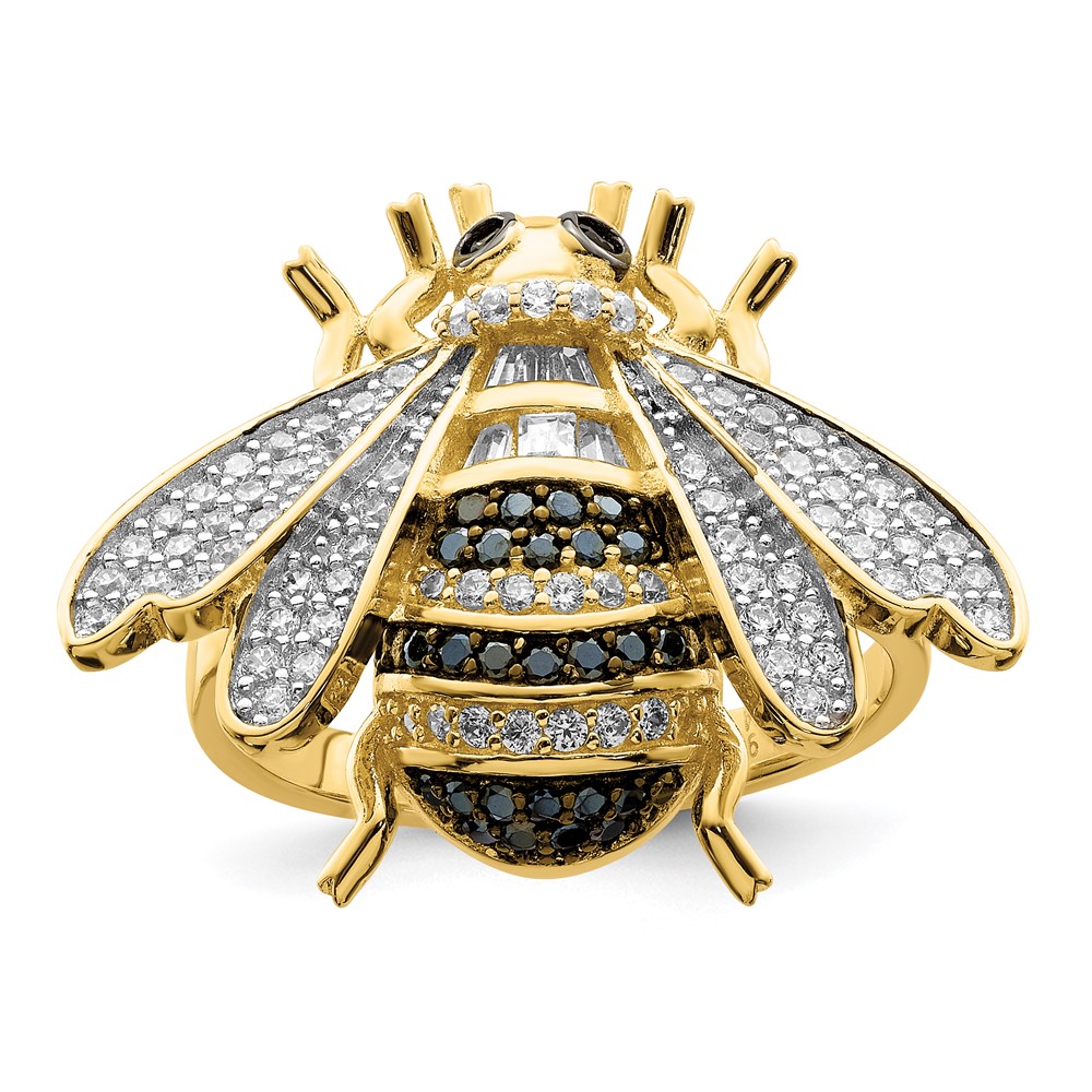 Sterling Silver Black & White Rhodium-Plated Gold Tone CZ Bumblebee Ring - Size 6 -  Bagatela, BA2713646