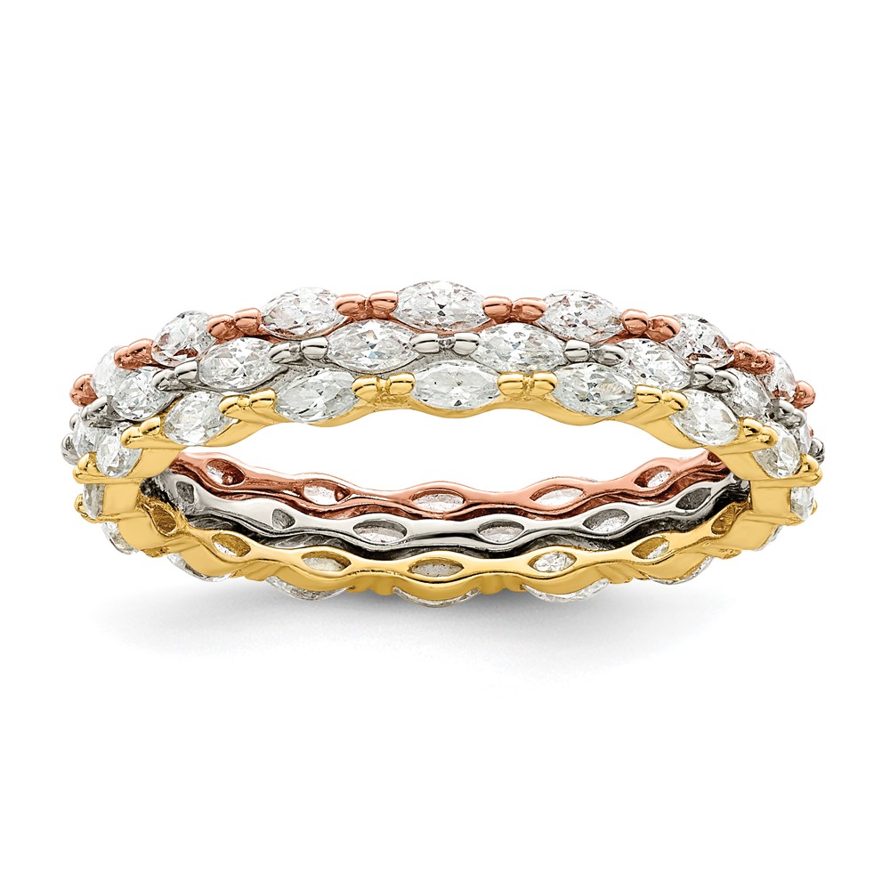 Picture of Finest Gold Sterling Silver Rose &amp; Gold-Tone Marquise CZ Eternity 3 Band Set - Size 7