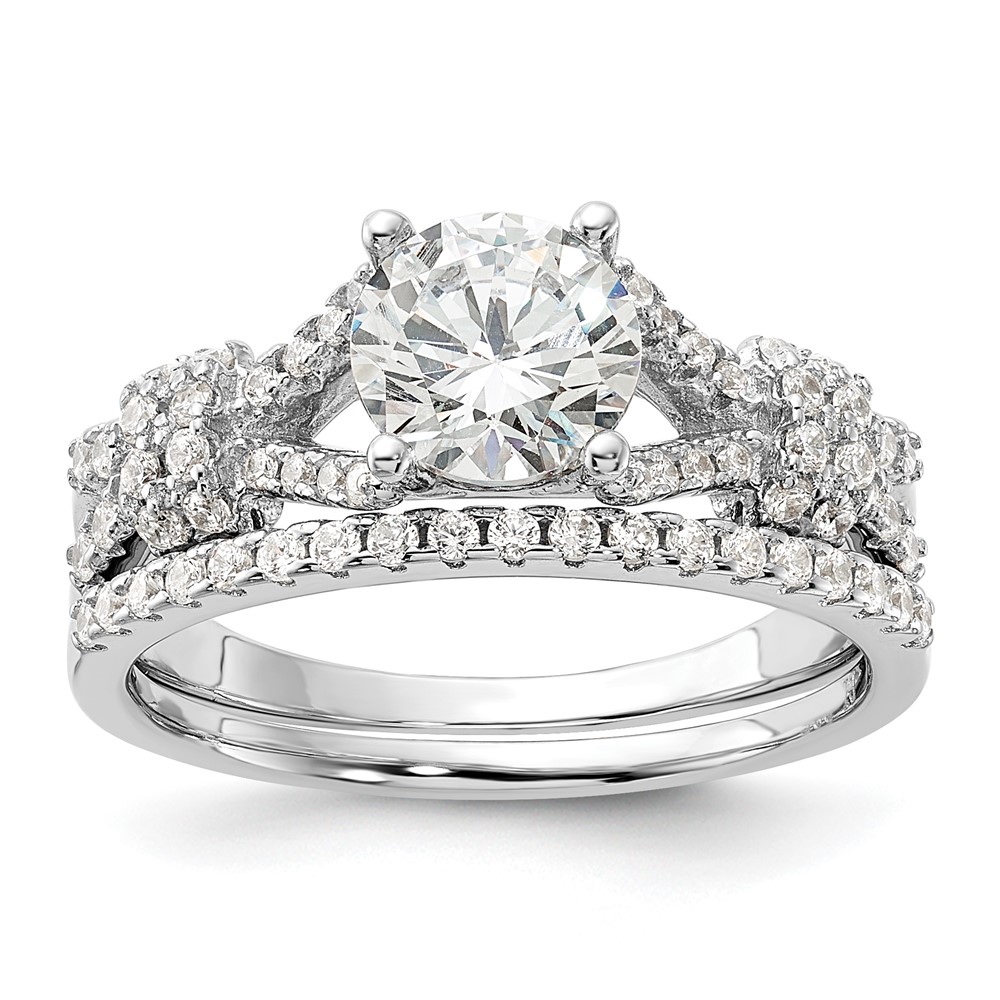 Picture of Finest Gold Sterling Silver Rhodium-Plated Polished CZ Engagement &amp; Band Set - Size 6