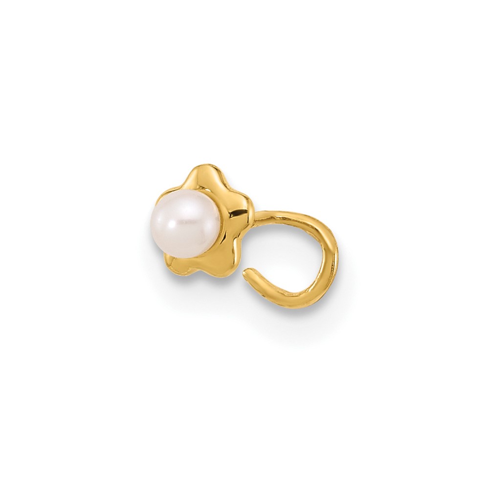 Picture of Finest Gold 14K Yellow Gold 22 Gauge Flower Freshwater Cultured Pearl Nose Ring Body Jewelry