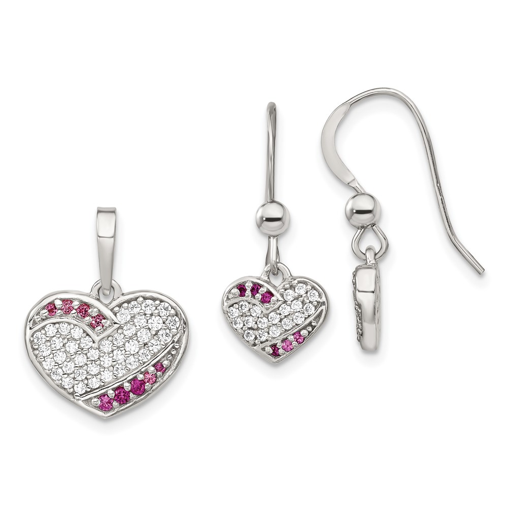 Picture of Finest Gold Sterling Silver Rhodium-Plated CZ Heart Dangle Earrings &amp; Pendant Set