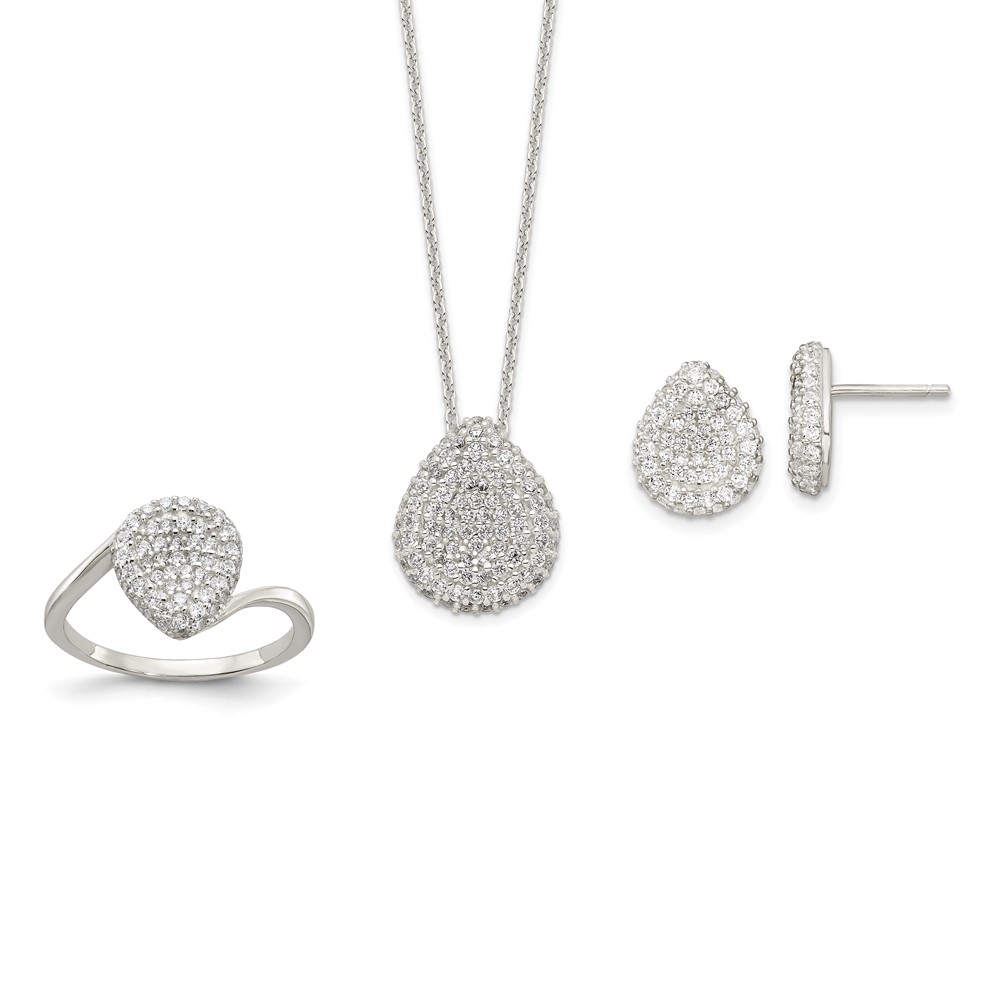 Picture of Finest Gold Sterling Silver 16 in with 1.5 in. Extension CZ Pear Necklace&amp;#44; Earrings &amp; Ring