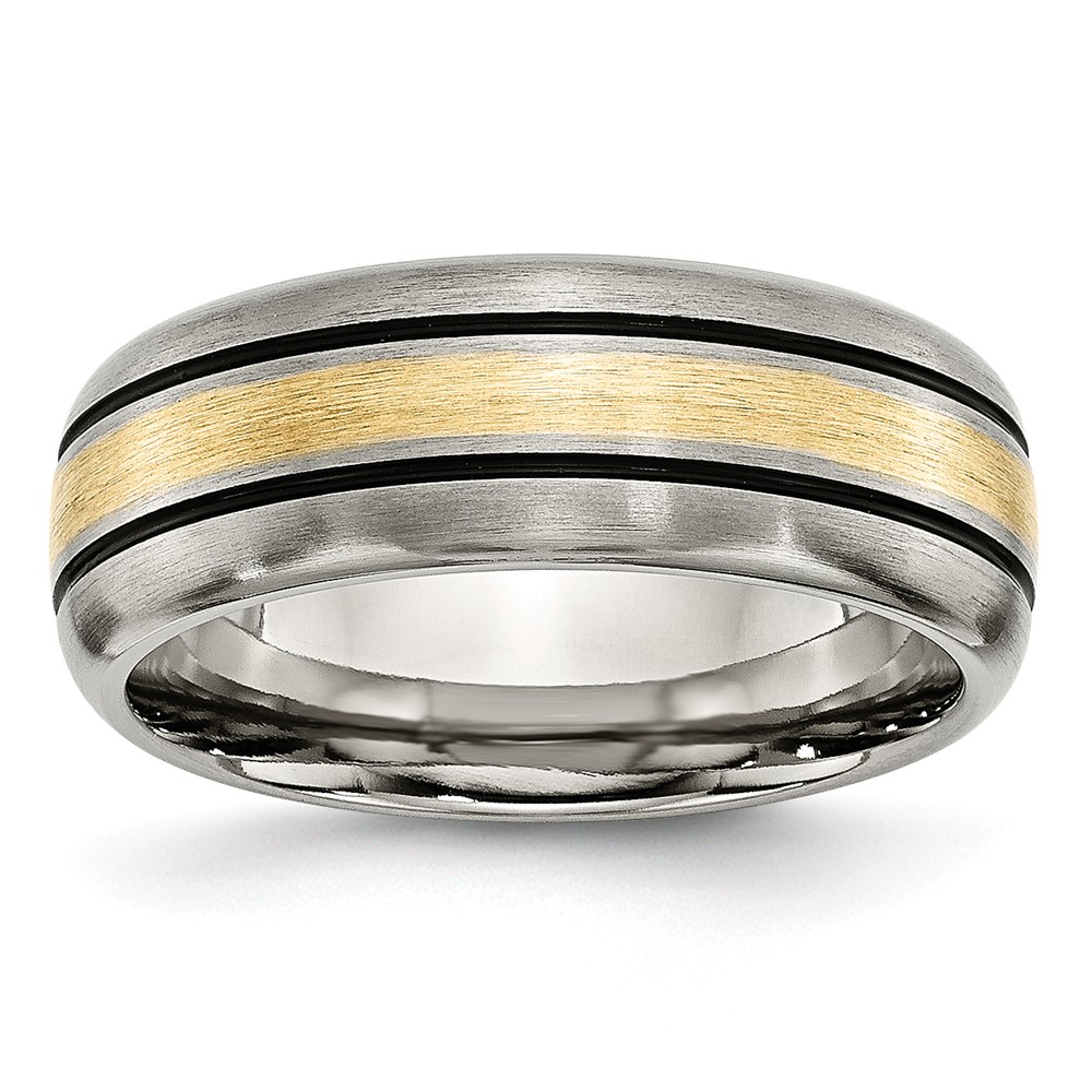 Picture of Bridal TB109-8 Titanium Grooved 14K Gold Yellow Inlay 8 mm Brushed & Antiqued Band - Size 8