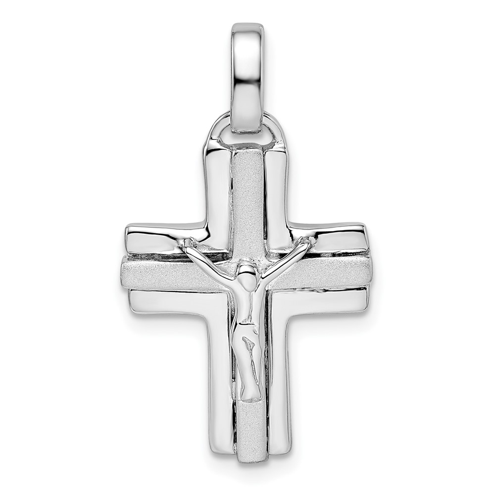 Sterling Silver Rhodium-Plated Polished & Laser Crucifix Pendant -  Finest Gold, UBSQC11180