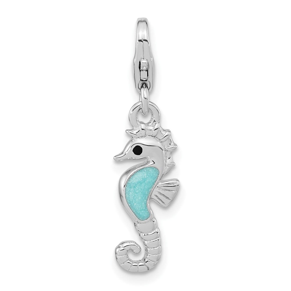 Sterling Silver Amore La Vita Rhodium-Plated Glitter Enameled 3D Seahorse Charm -  Finest Gold, UBSQCC1250