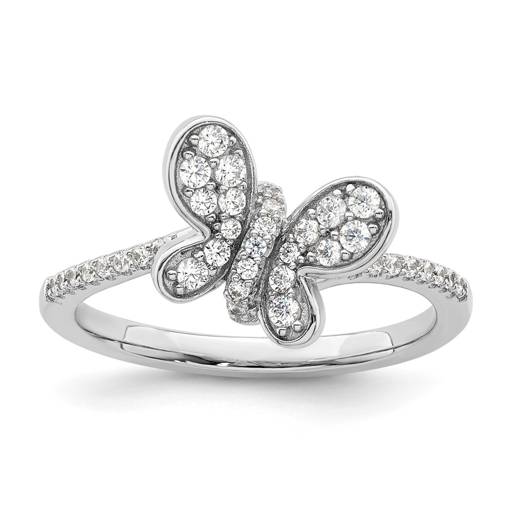 Picture of Finest Gold Sterling Silver Rhodium-Plated CZ Butterfly Ring - Size 7