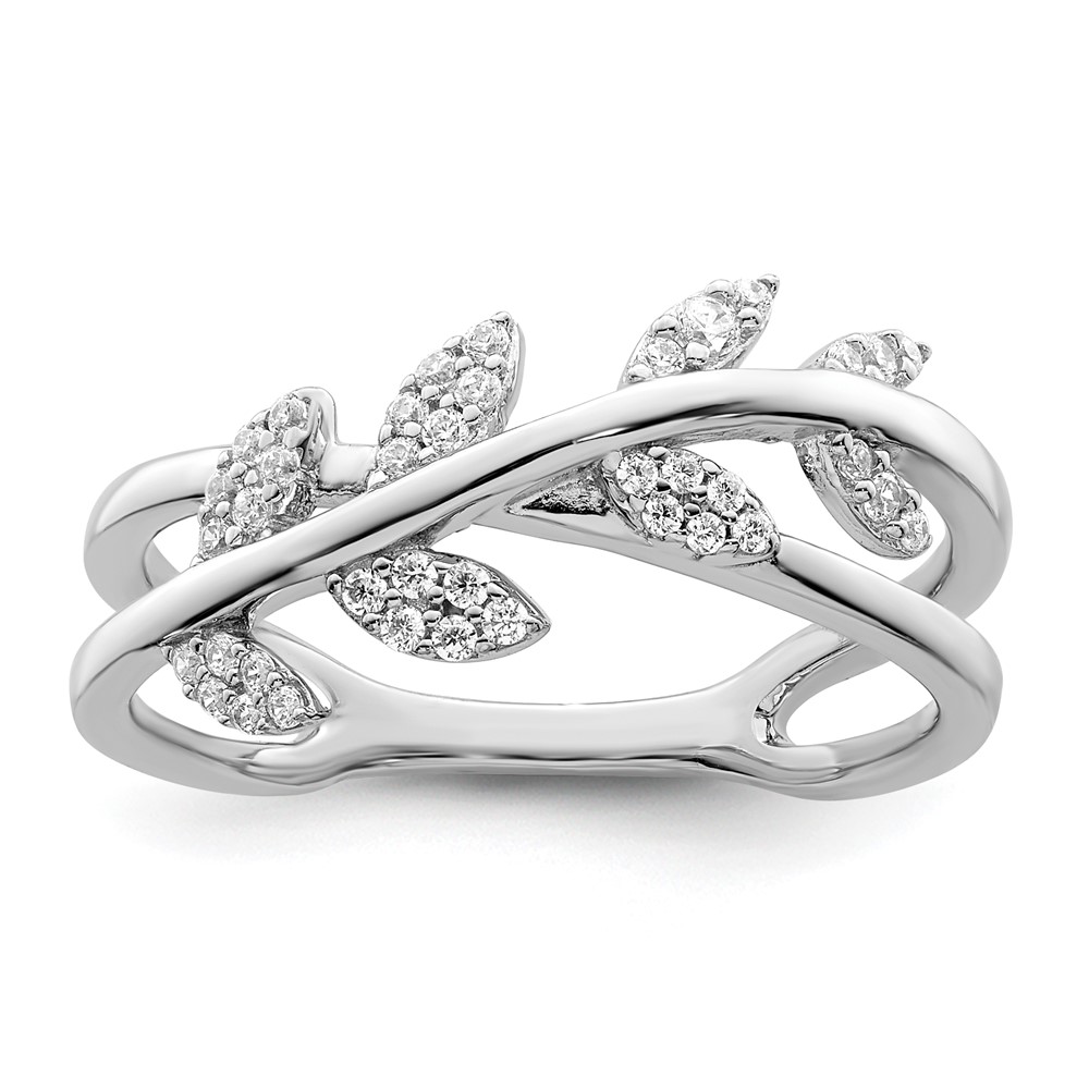 Picture of Finest Gold Sterling Silver Rhodium-Plated CZ Leaves Ring - Size 7