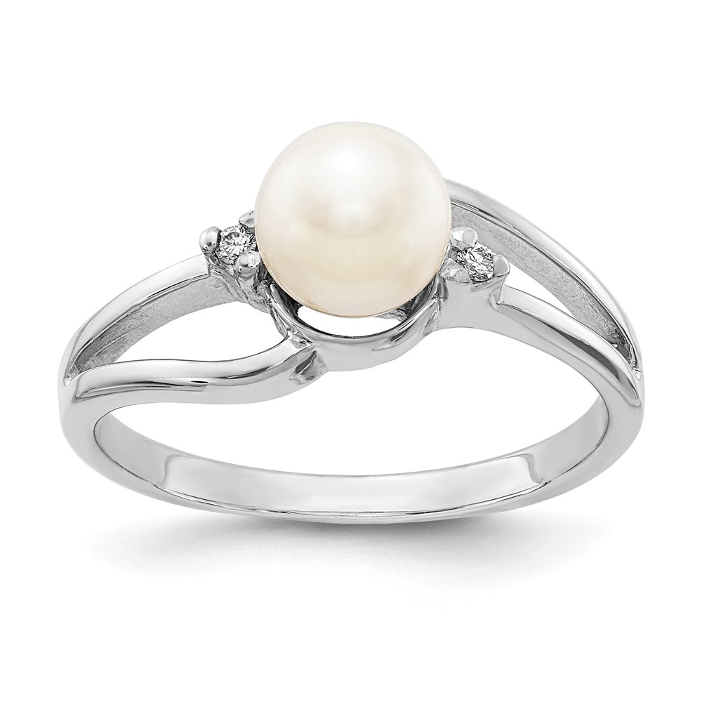 Picture of Finest Gold 14K White Gold Polished Diamond &amp; Pearl Ring Mounting - Size 6