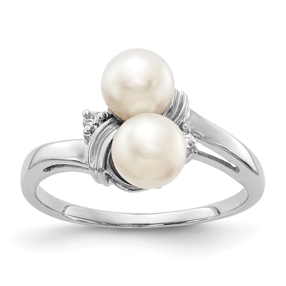 Picture of Finest Gold 14K White Gold 5.5 mm Pearl &amp; Diamond Mounting Ring&amp;#44; Size 6