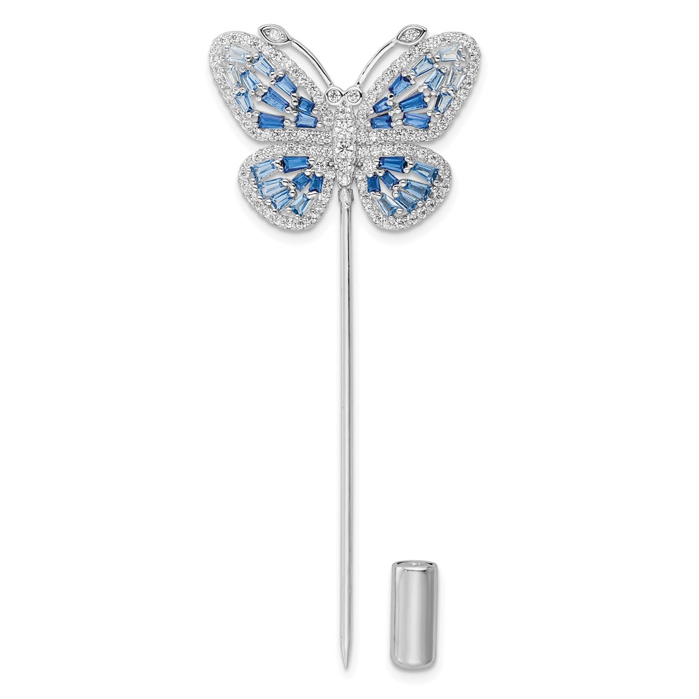 Sterling Silver Rhodium-plated Polished Blue & Clear CZ Butterfly Pin -  Finest Gold, UBSQP5424