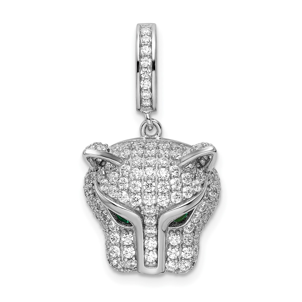 Sterling Silver Rhodium-Plated Green & White CZ Panther Pendant -  Bagatela, BA2719480