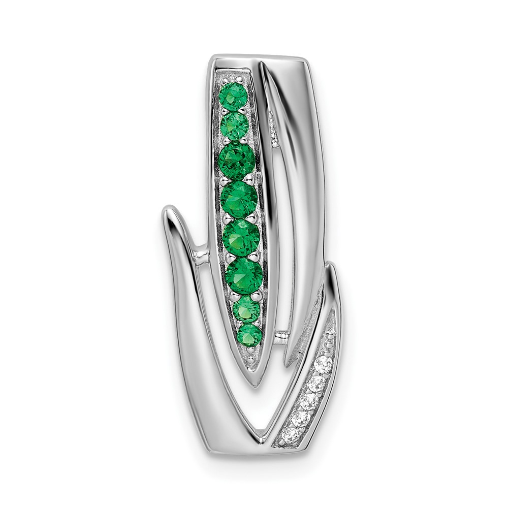 Sterling Silver Rhodium-Plated Green & White CZ Slide -  Bagatela, BA2711504