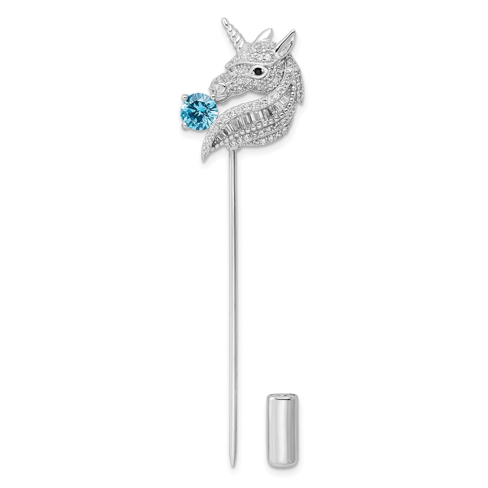 Sterling Silver Rhodium-Plated Polished CZ Unicorn Pin -  Finest Gold, UBSQP5421