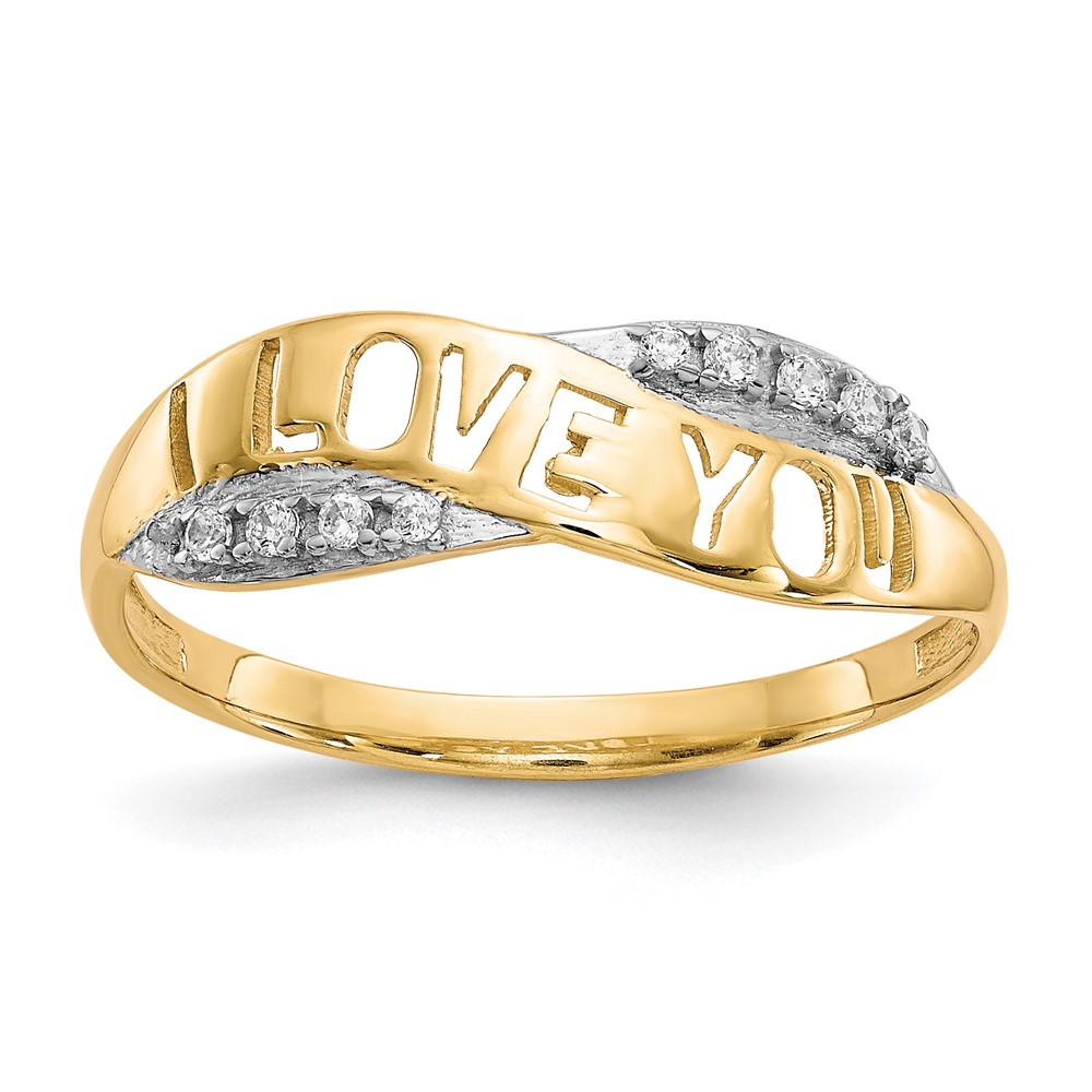 Picture of Finest Gold 10K Yellow with Rhodium CZ I Love You Ring - Size 6