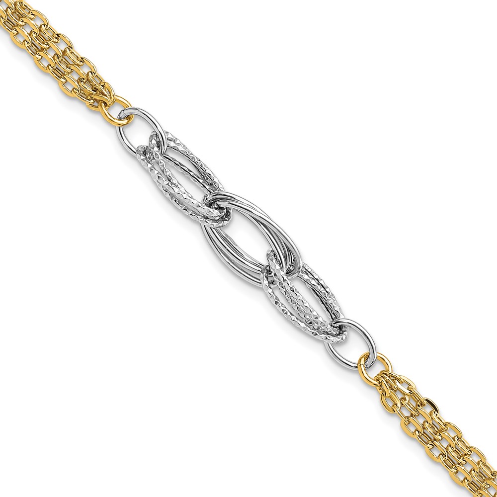 Picture of Finest Gold 14K Two-tone D-C &amp; Polished 7.5 in. Fancy Link Bracelet