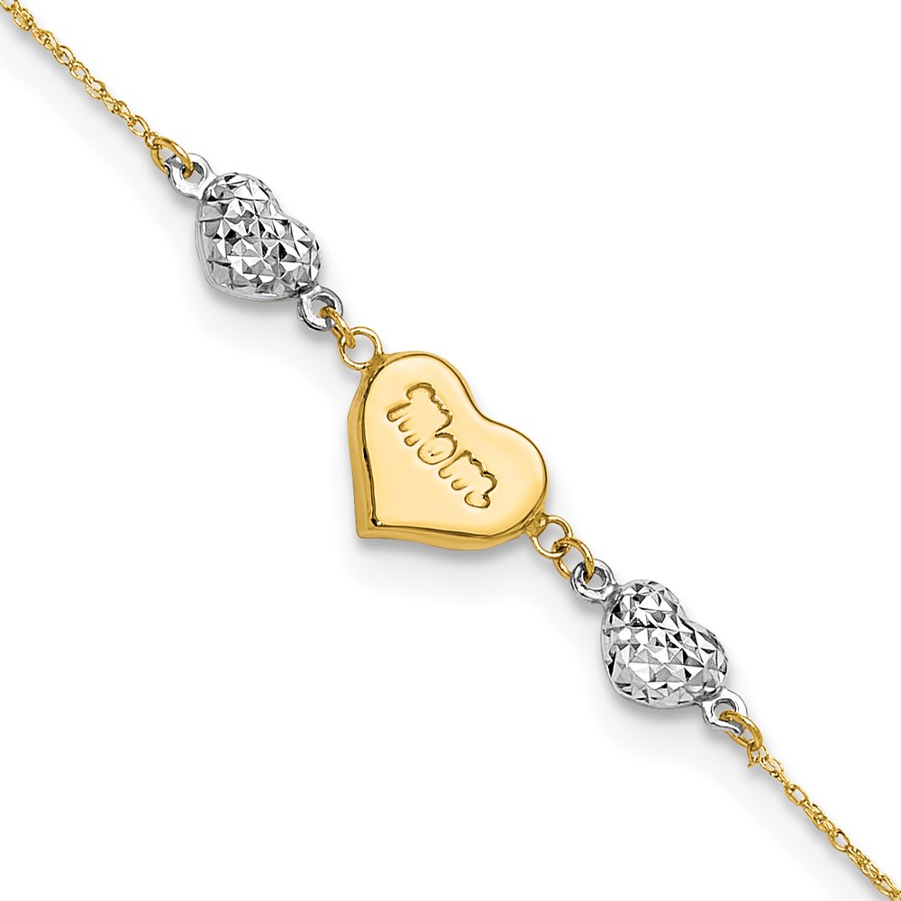 Picture of Quality Gold ANK277-7 14K Two-Tone Puffed Mom Heart 7 in. with 1 in. Extension Bracelet