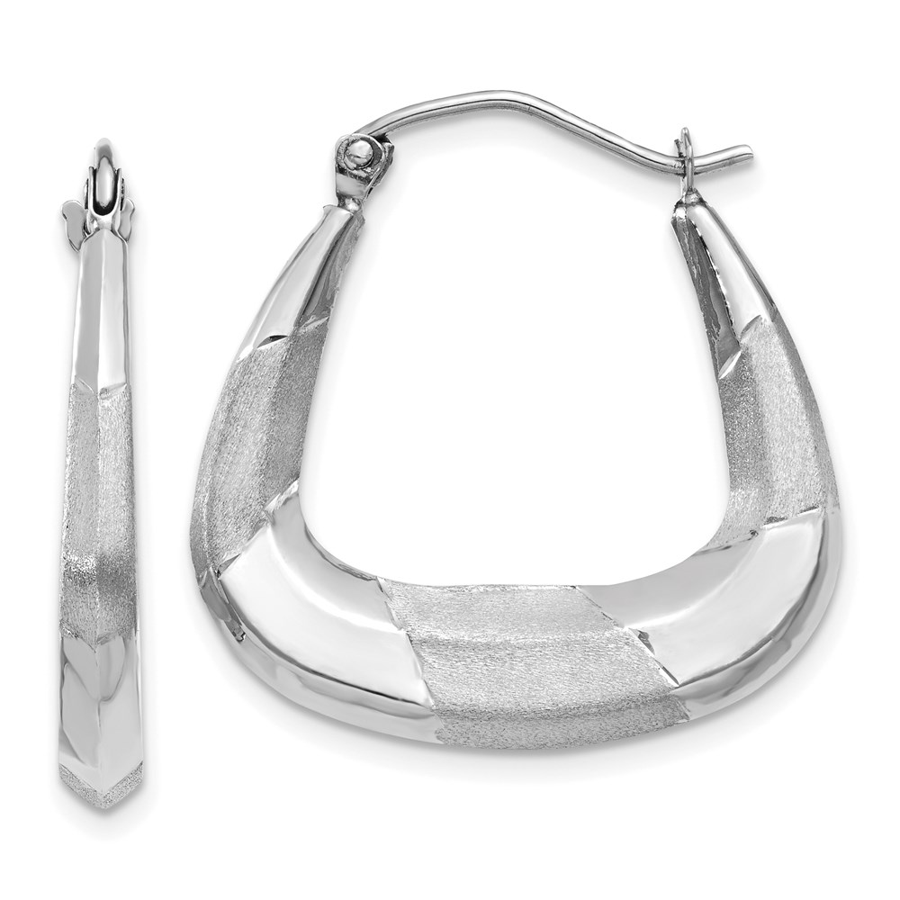 14K White Gold Polished, Satin & Diamond-Cut Hoop Earrings -  Bagatela, BA2724439