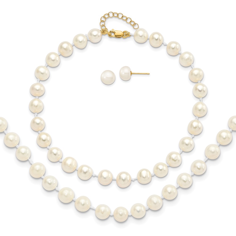 Picture of Finest Gold 14K Yellow Gold 6-7 mm Freshwater Cultured Pearl 7.25 in. with 1 in. Extension Bracelet 18 in. with 2 in. Extension Neck Earrings Set