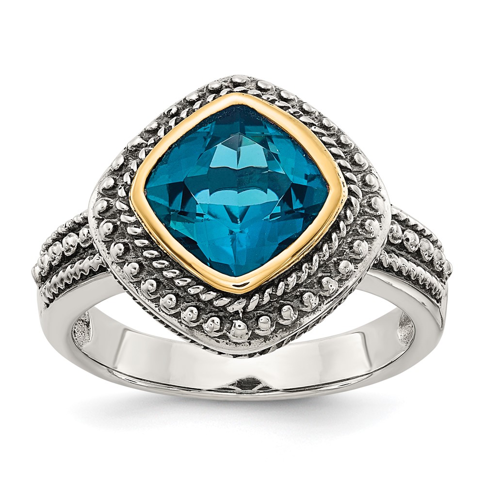 Picture of Finest Gold 14K Sterling Silver &amp; Two-Tone with London Blue Topaz Ring - Size 8