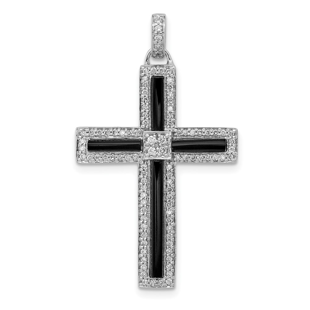 14K White Gold 0.3 CTW Diamond & Onyx Cross Pendant -  Bagatela, BA2723173