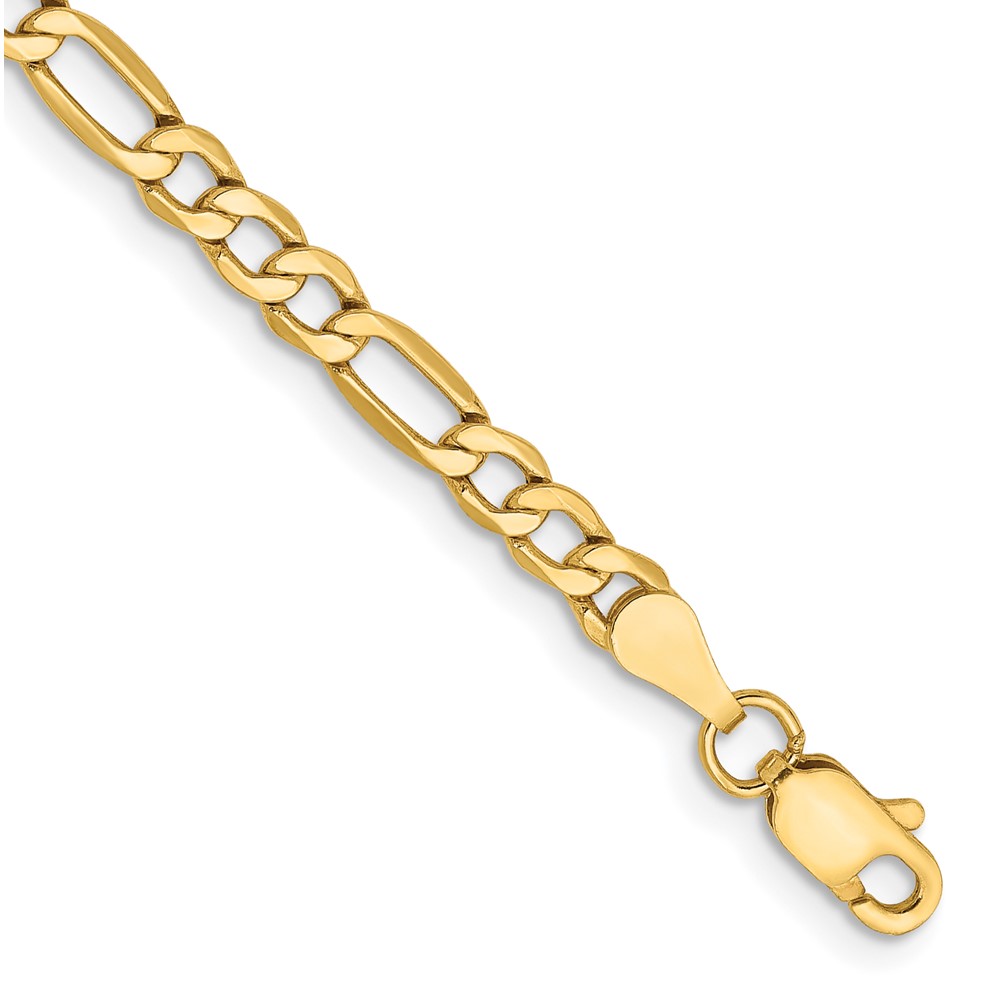 10K Yellow Gold 3.5 mm Semi-Solid Figaro 9 in. Chain Bracelet -  Finest Gold, UBS10BC93-9