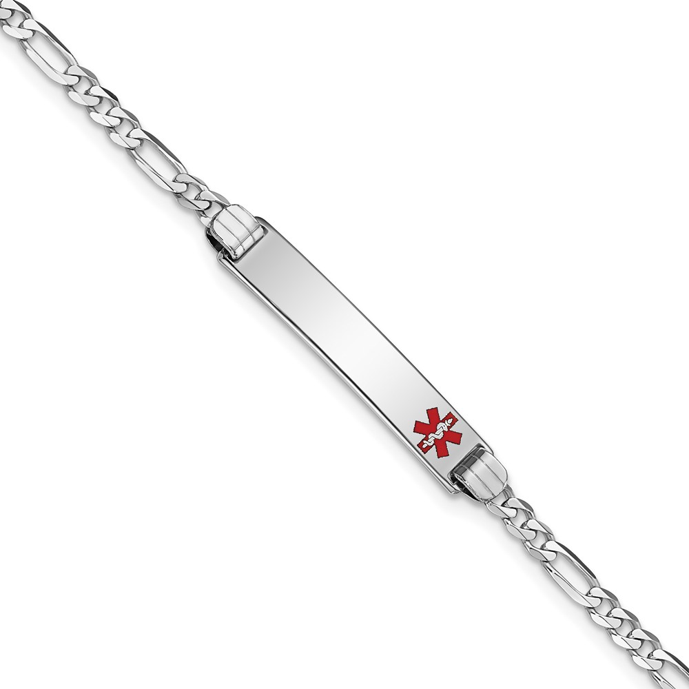 Picture of Finest Gold XM584FRW-8 8 in. 14K WG Medical Red Enamel Figaro Link ID Bracelet  White