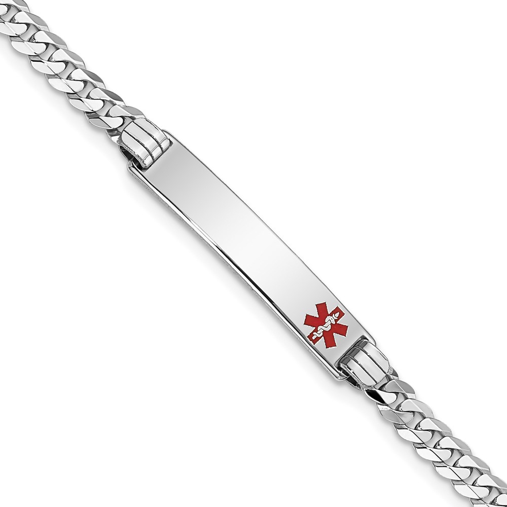 Picture of Finest Gold XM587FRW-7 7 in. 14K White Gold Medical Red Enamel Flat Curb Link ID Bracelet  Black