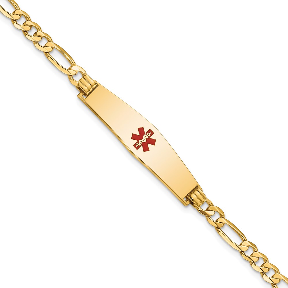 Picture of Quality Gold 14K Medical Soft Diamond Shape Red Enamel Flat Figaro Link ID Bracelet