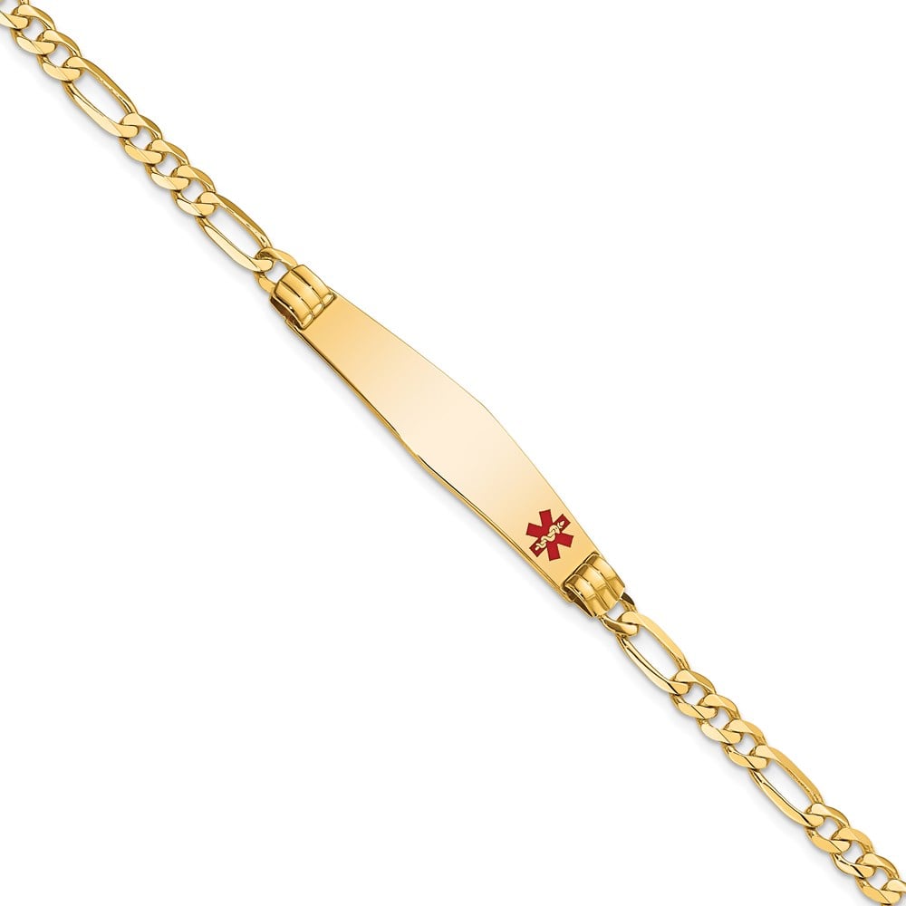 Picture of Finest Gold 14K Medical Soft Diamond Shape Red Enamel Figaro ID Bracelet