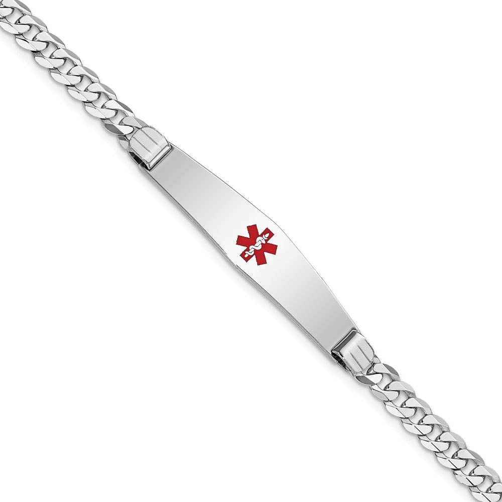 Picture of Finest Gold XM591CCW-7 7 in. 14K WG Medical Soft Diamond Shape Red Enamel Flat Curb Link ID Bracelet  White