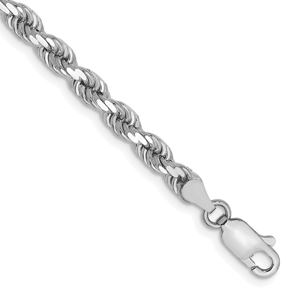Picture of Finest Gold 10K White Gold 4 mm Diamond-Cut Rope Chain 8 in. Bracelet