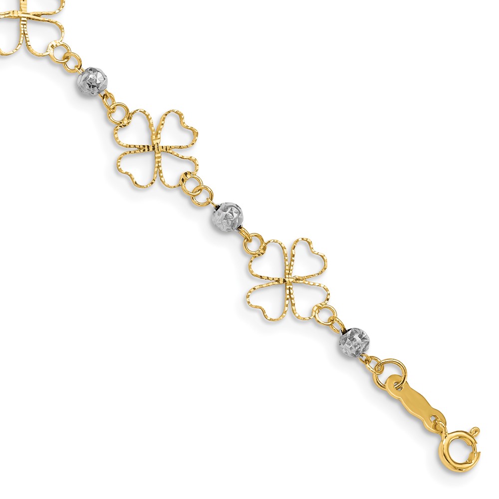 Picture of Finest Gold 14K Two-Tone Diamond-Cut Open Clovers &amp; Beads 7.5 in. Bracelet