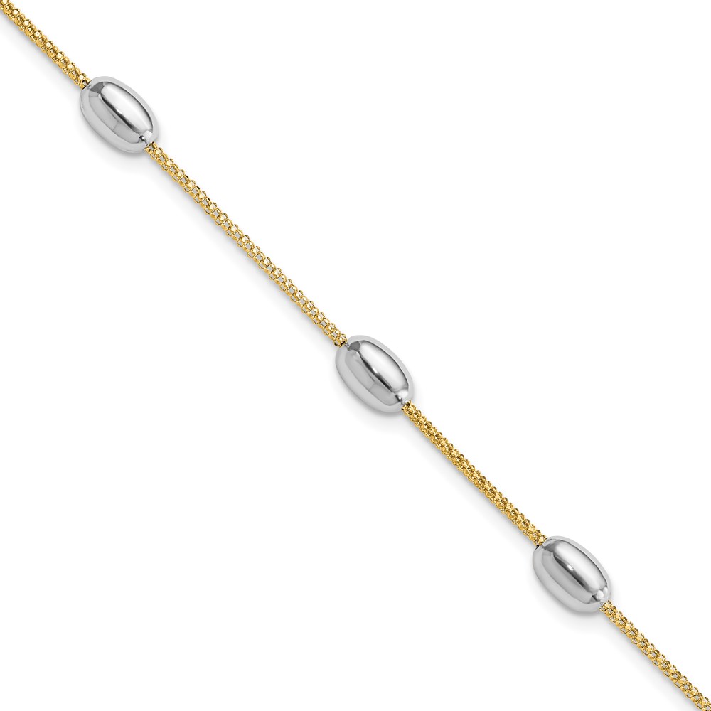 Picture of Finest Gold 14K Two-tone Polished 3 Station Oval Beads with 0.5 in. Extended Bracelet