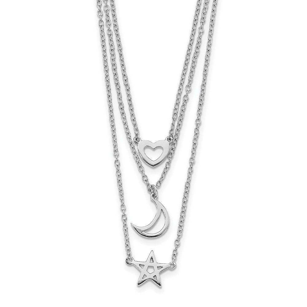 Sterling Silver Rhodium-Plated Heart, Moon, Star with 2 in. Extension Necklace -  Finest Gold, UBSQG6029-16