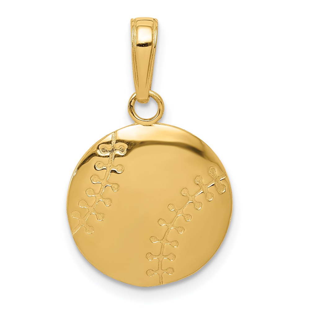 14K Gold Polished Baseball Closed Back Pendant -  Finest Gold, UBSK5432