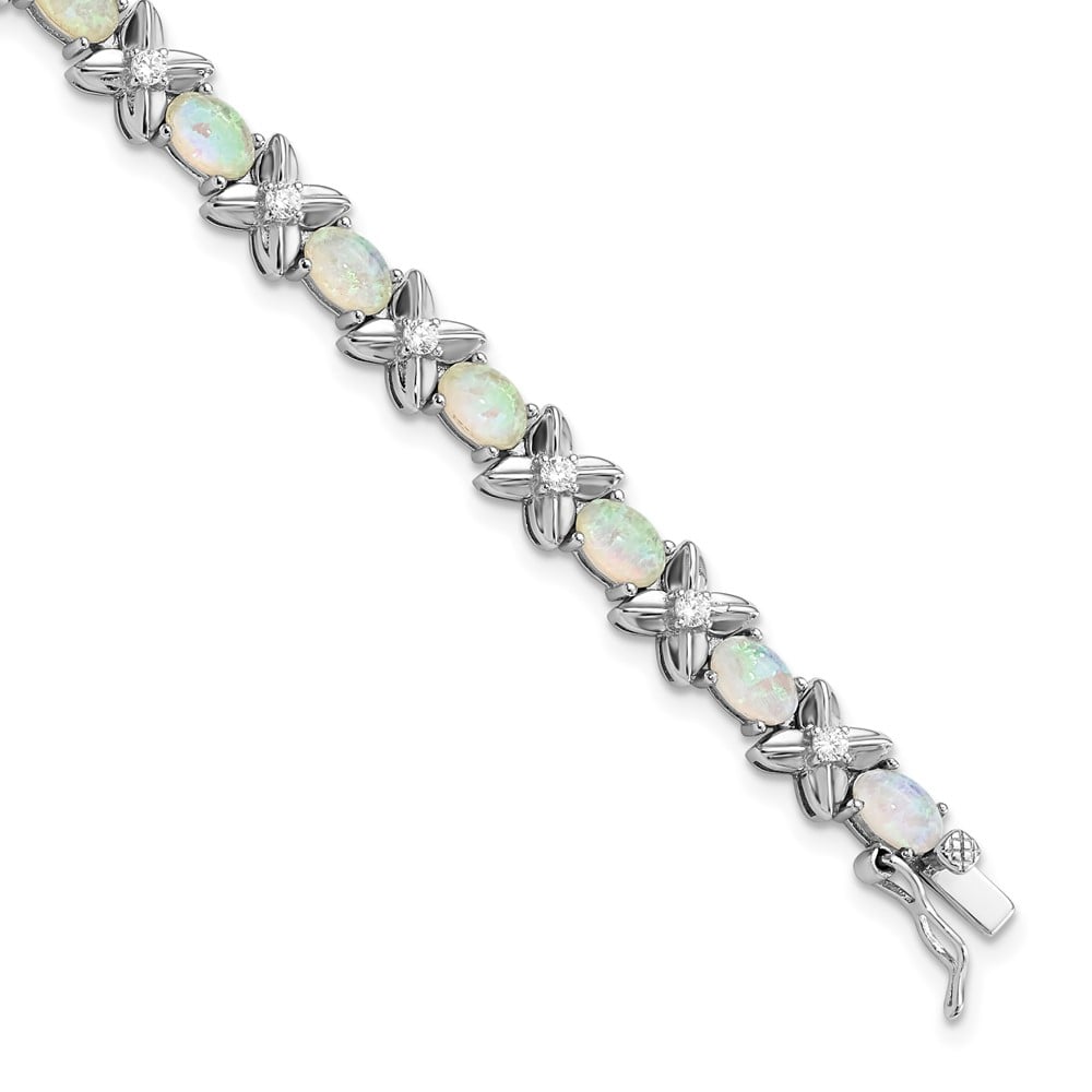 Sterling Silver Cheryl M Rhodium-Plated Fancy X O Created Opal & CZ 7.25 in. Bracelet -  Bagatela, BA2717079