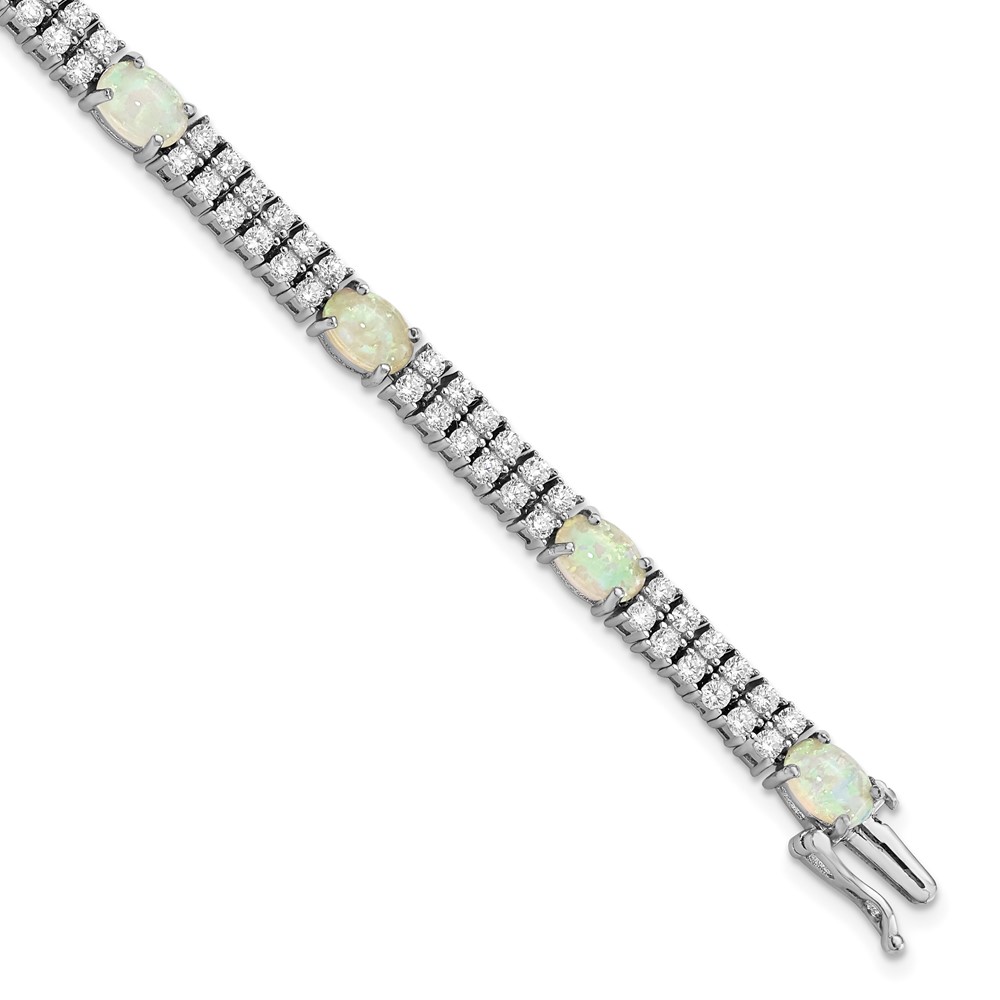 Sterling Silver Cheryl M Rhodium-Plated Fancy Created Opal & CZ 7.5 in. Bracelet -  Finest Gold, UBSQCM1534-7.5