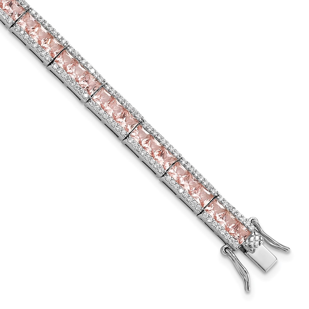 Sterling Silver Cheryl M Rhodium-Plated Pink Nano Crystal & CZ 7.25 in. Bracelet -  Finest Gold, UBSQCM1536-7.25