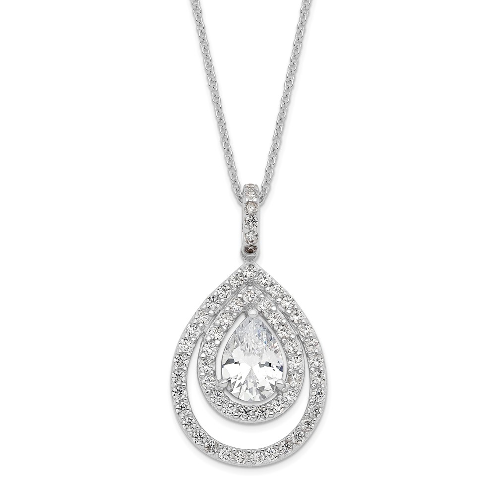 Picture of Quality Gold Sterling Silver Cheryl M Rhodium-Plated Pear Shaped CZ Double Halo Necklace