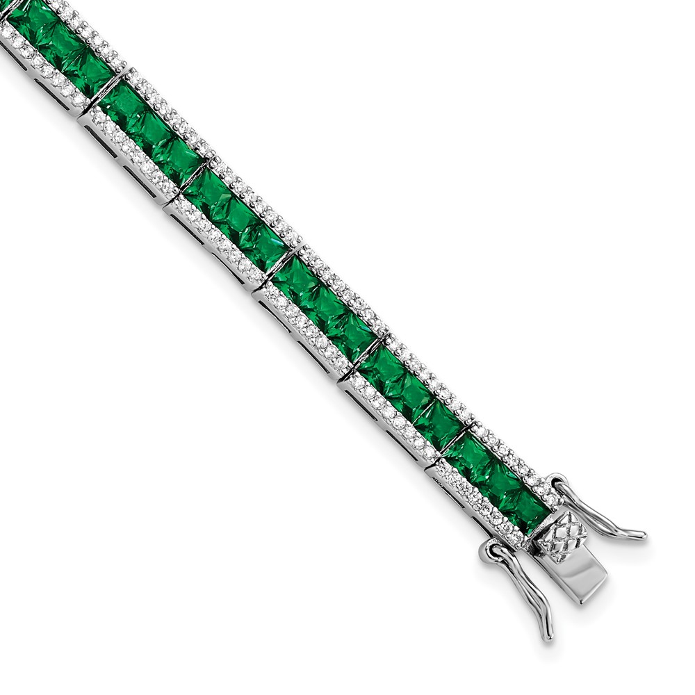 Sterling Silver Cheryl M Rhodium-Plated Green Crystal & CZ 7.25 in. Bracelet -  Bagatela, BA2723718