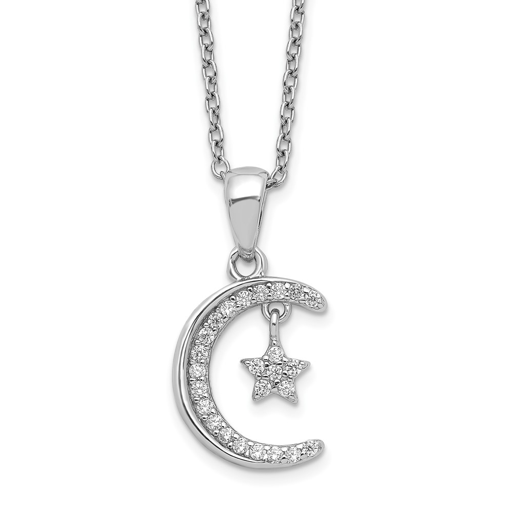 Sterling Silver Polished Rhodium-Plated CZ Moon & Star 18 in. Necklace -  Bagatela, BA2716760