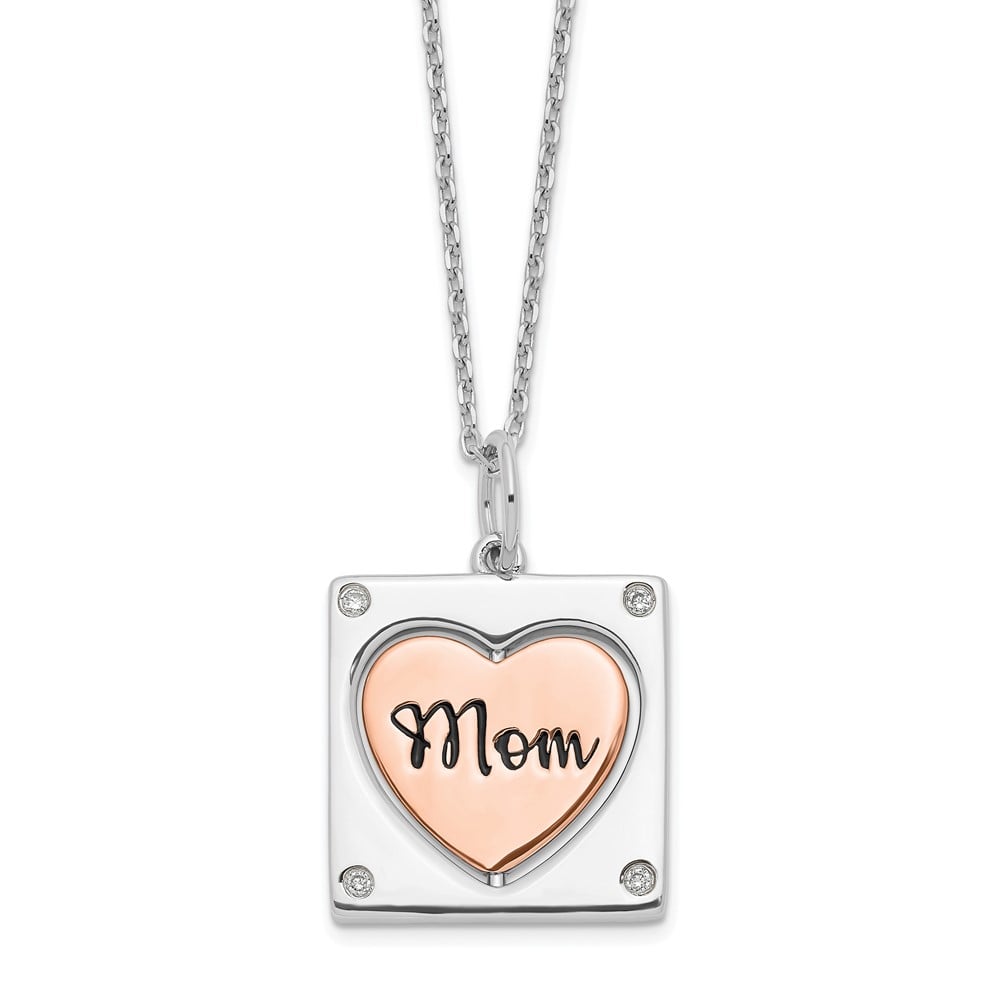 Sterling Silver Rhodium-Plated Rose-Tone Mom & Love Heart Center Spins CZ with 2 in. Extension -  Bagatela, BA2719076