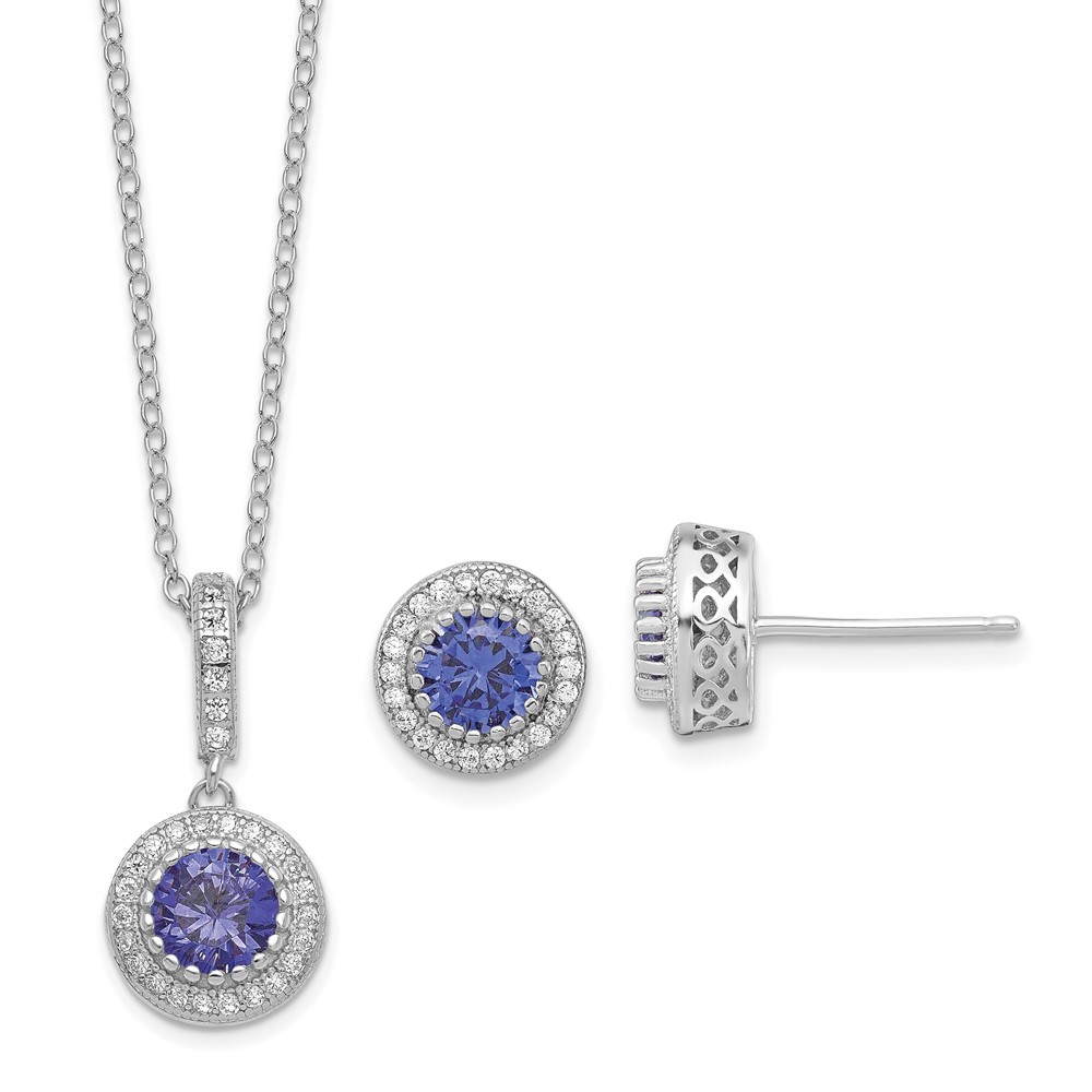 Picture of Quality Gold QG6198SET Sterling Silver Polished Rhodium-Plated CZ 18in Necklace & Post Earrings Set