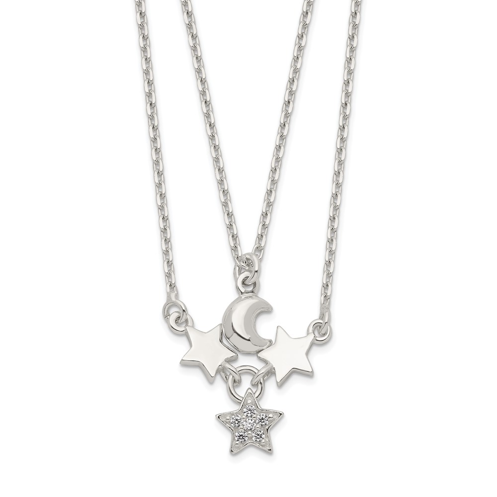 Sterling Silver 2-Strand Moon & Stars 16 in. Necklace -  Finest Gold, UBSQG6015-16