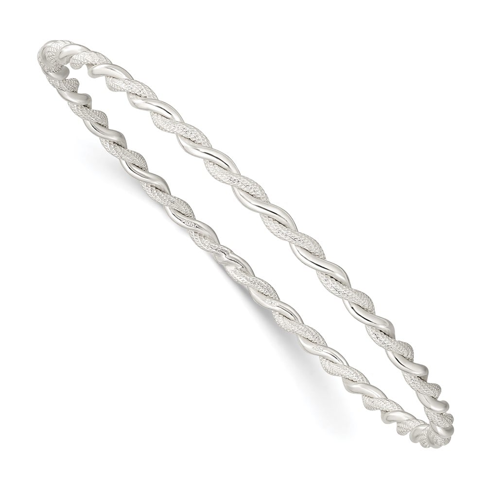 Sterling Silver Polished & Textured Twisted 3 mm Slip-On Bangle Bracelet -  Bagatela, BA2731238