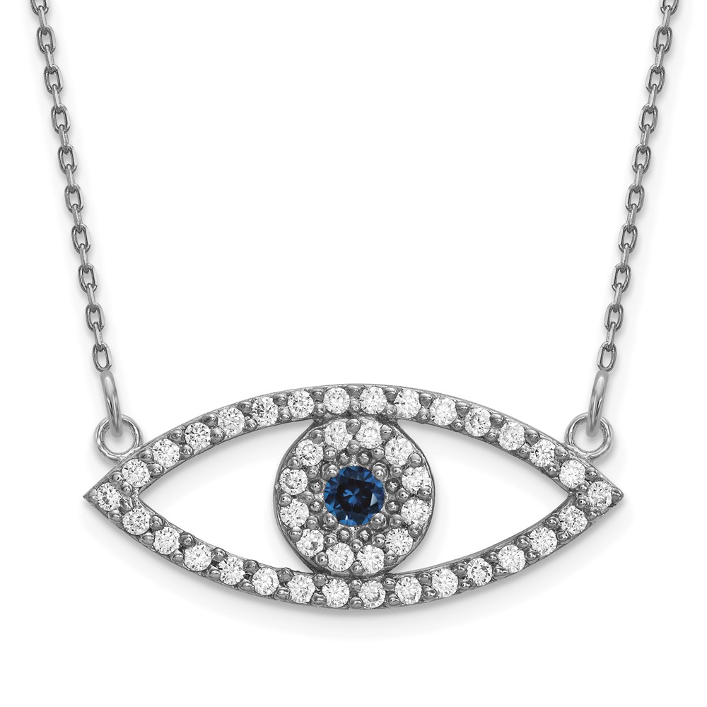 XP5045WS-A 14K White Gold Medium Diamond & Sapphire Evil Eye Necklace -  Finest Gold, UBSXP5045WS/A