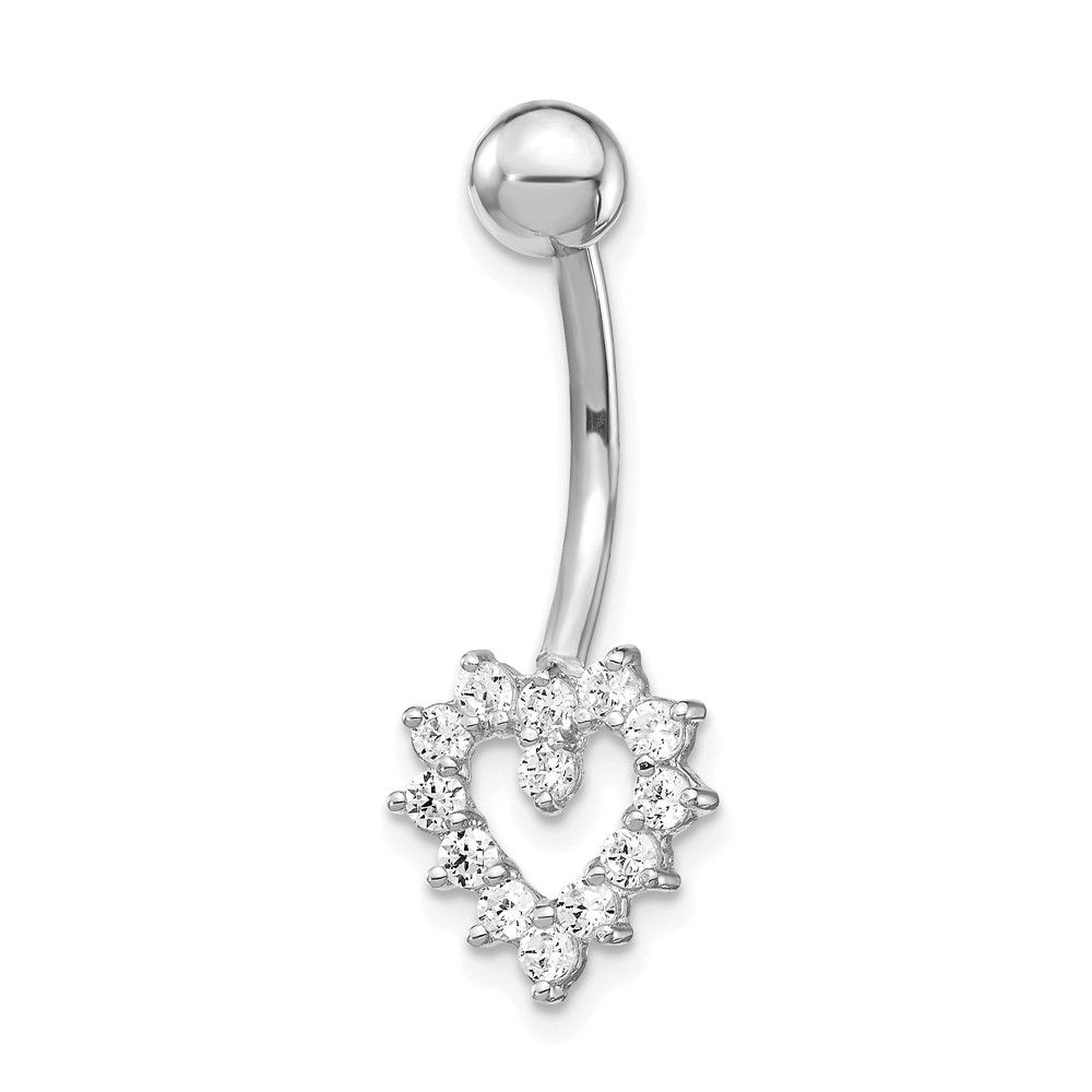 Picture of Finest Gold 10K White Gold with CZ Heart Belly Dangle