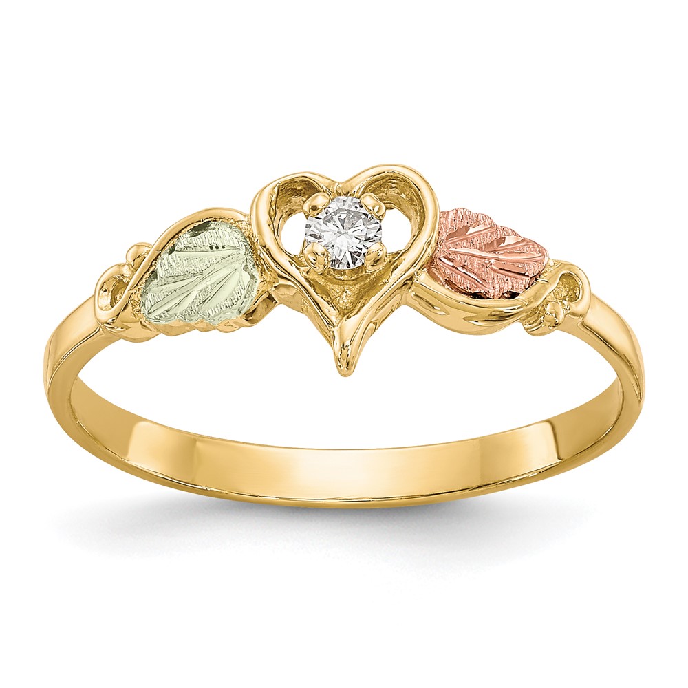 Picture of Finest Gold 10K Yellow Gold Tri-Color Black Hills Gold Diamond Heart Ring - Size 7