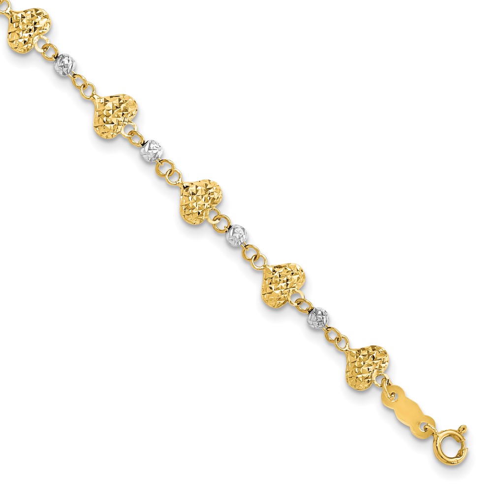 Picture of Quality Gold FB1872-7 14K Two-Tone Diamond-Cut Heart Link 7 in. Bracelet